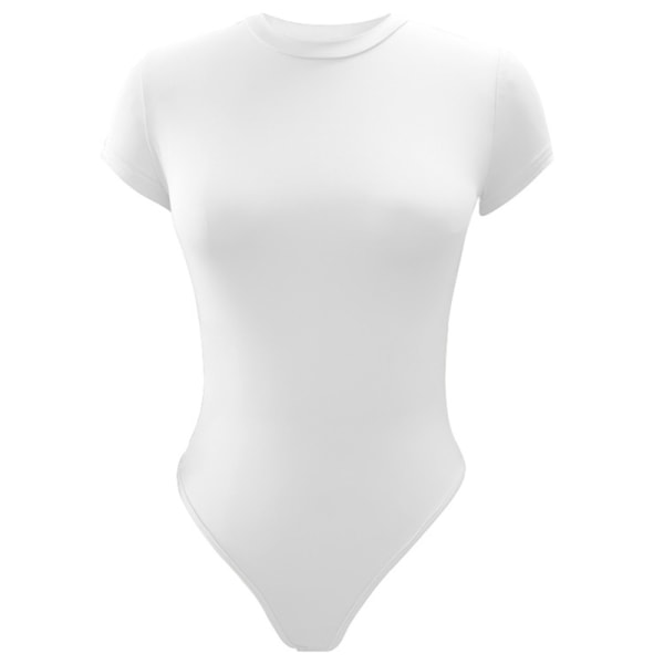 Kvinnor Enfärgad Jumpsuit Crew Neck T-shirt Bodysuit White 2XL