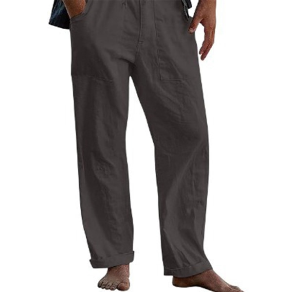 Enfärgade byxor för män med dragsko Dark Gray XL