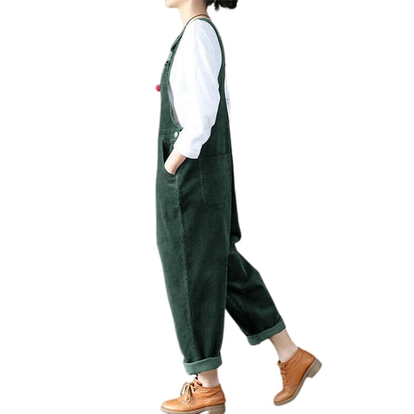 Kvinder Casual Jumpsuit Lige bukser Mid-talje lommebukser Green,XL