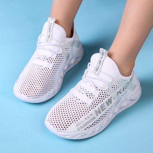 Piger drenge børn gå sneakers træning afslappede sko White,28