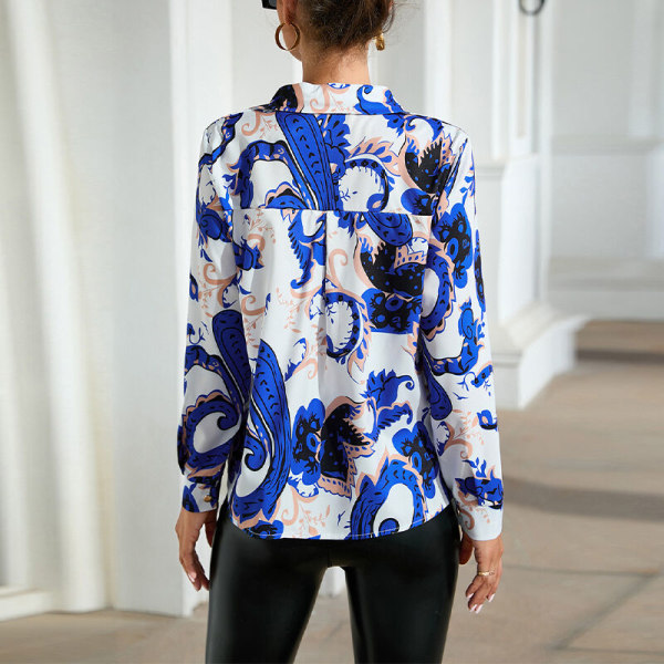 Kvinnor print skjortor Zebrarandig printed blus sommar Blå M
