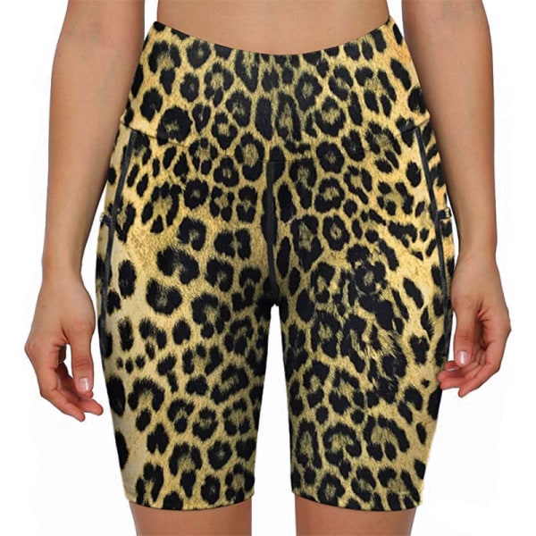 Yogashorts för kvinnor Sportkompressionsväskor för lyftrumpa Hot Pants Leopard,M