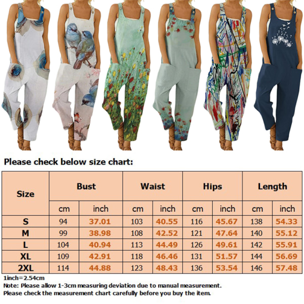 Kvinnor Straight Leg Jumpsuits Blommigt print långa byxor 1 Bird 2XL