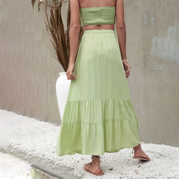 Dam A-line lång kjol med flytande kjolar Green S