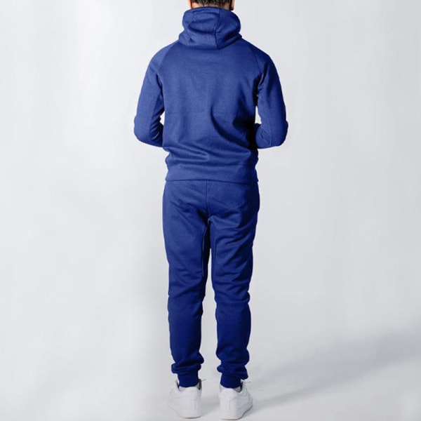 Joggerset med dragkedja för män för män Långärmad Hooded Plain Sweatsuit Blå 3XL