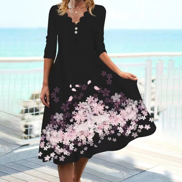 Dame lang kjole blomsterprint midi kjoler V-hals ferie sexy Pink M de2f |  Pink | Polyester | Fyndiq