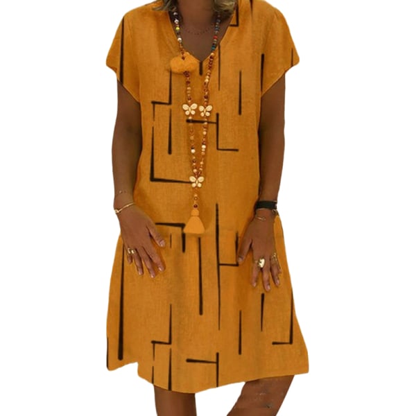 Kvinder V-hals A Line-kjole Mini Kjoler Kortærmet Summer Beach Orange 2XL