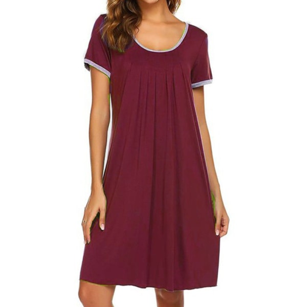 Kortærmet kjole til kvinder, farvematchende uregelmæssig kortærmet kjole Wine Red M