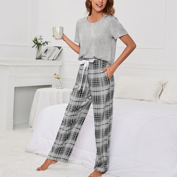 Kvinnor med fickor Pyjamasset Pjs nattkläder Grey XL