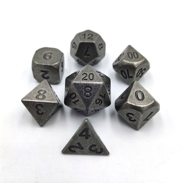 7 stk/sæt metal polyedriske terninger MTG Dungeons & Dragons bordspil Nickel