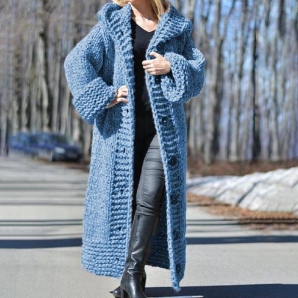 Kvinder Vinter Varme striktrøjer Ensfarvet sweater Blue 2XL