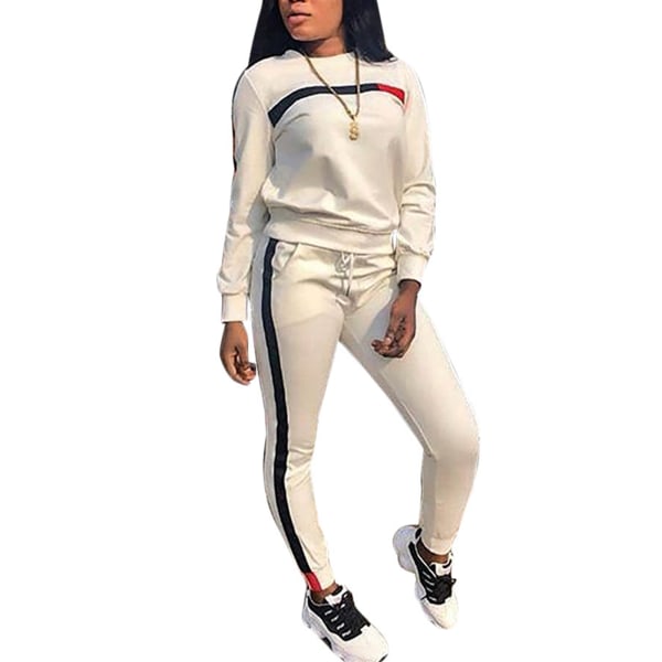 Dame afslappet sportstøj jakkesæt sweatshirt + bukser white,3XL
