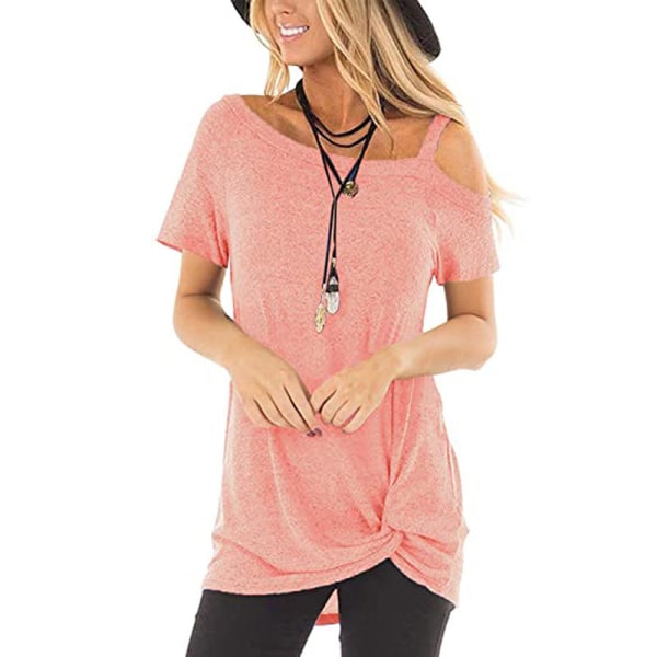 Dam T-shirt Casual kortärmad Twisted Top One Shoulder Shirt Pink,S