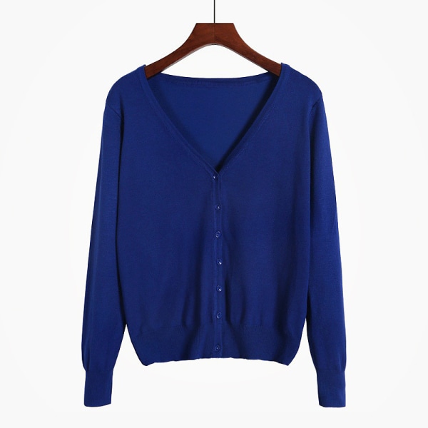 Dame langærmet åben front cardigan sweater V-hals varm frakke Färgglada blå 3XL