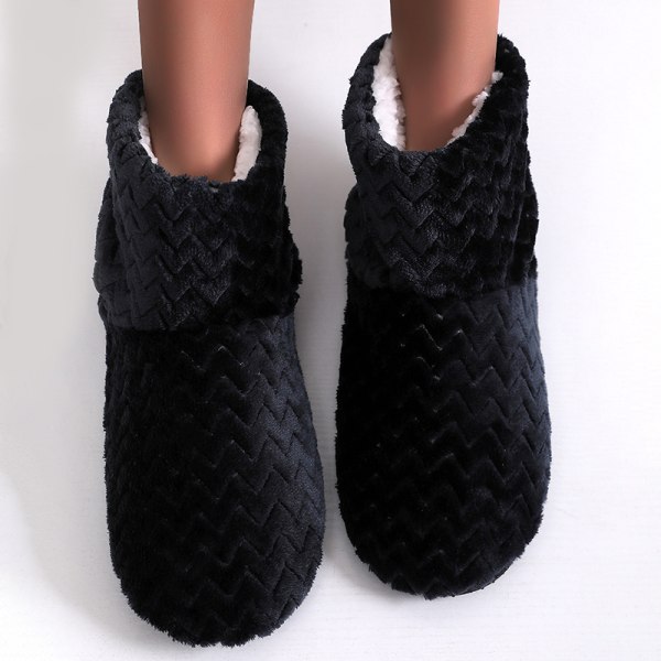 Kvinnors tofflor plysch golv skor varma fleece strumpor skor svart 38-41