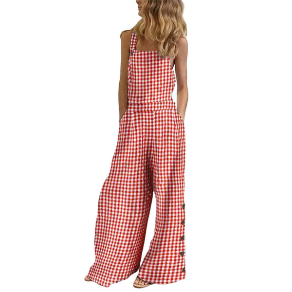 Dam Jumpsuit Bomull Linne Wide Leg Playsuit Rompers Overall 2#,4XL