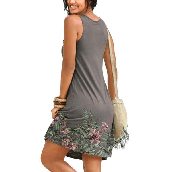 Dam korta miniklänningar med rund hals Tunika solklänning med veck Gray M