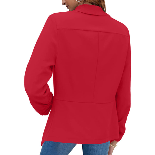Kvinnor Långärmade Business Jackor Enfärgad Cardigan Jacka Red XL