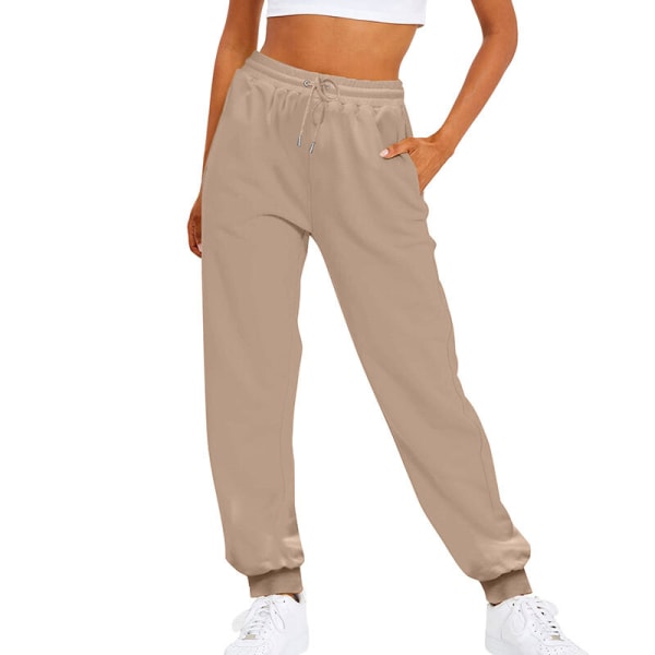 Kvinder ensfarvede bukser lige ben med lommer joggingbukser Apricot 2XL