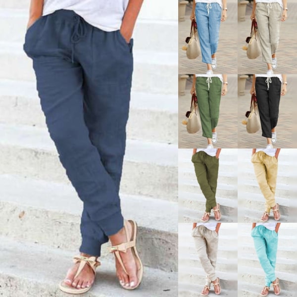 Kvinder ensfarvede bukser Plain Palazzo-bukser Blue XL
