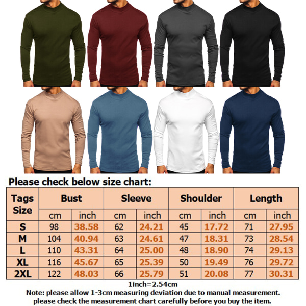Mænd højkrave Toppe Casual T-shirt Bluse Pullover Sweatshirt Claret 2XL