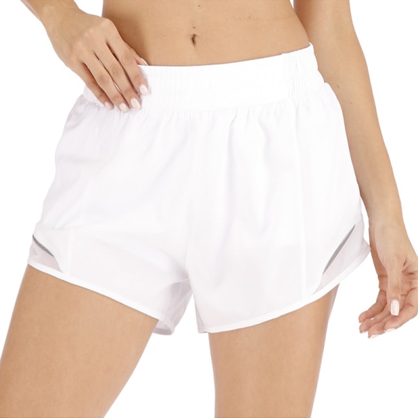 Kvinders sportsshorts løse mid-talje fitnessbukser yoga shorts white,L