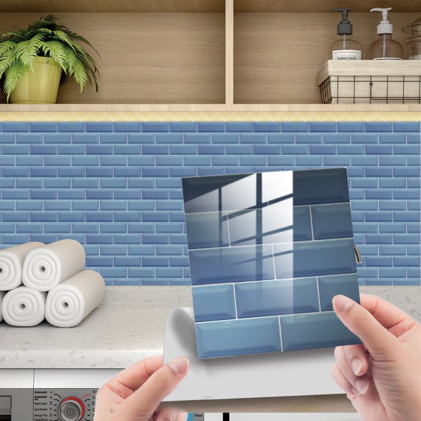 10 stk selvklebende 3D mosaikk murstein fliser veggklistremerker  blue,20x20cm a9b5 | blue,20x20cm | Fyndiq