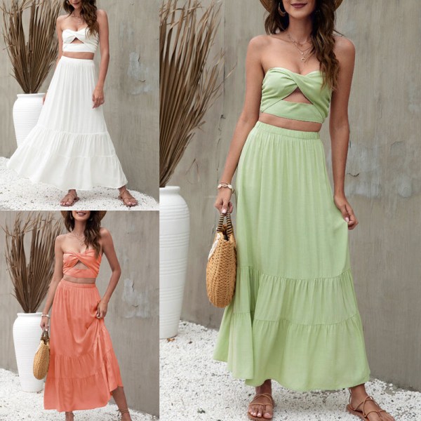 Dam A-line lång kjol med flytande kjolar Green S