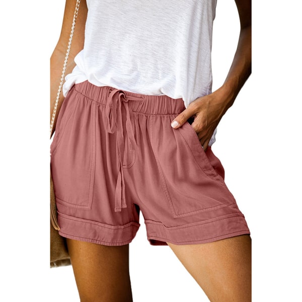 Dameshorts underdel Højtaljede elastiske strandbukser med snørebånd Pink S