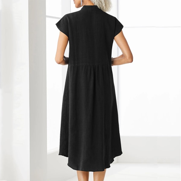 Naisten lyhythihainen pitkä mekko V-kaula-maksimekot Holiday Loose Black 2XL
