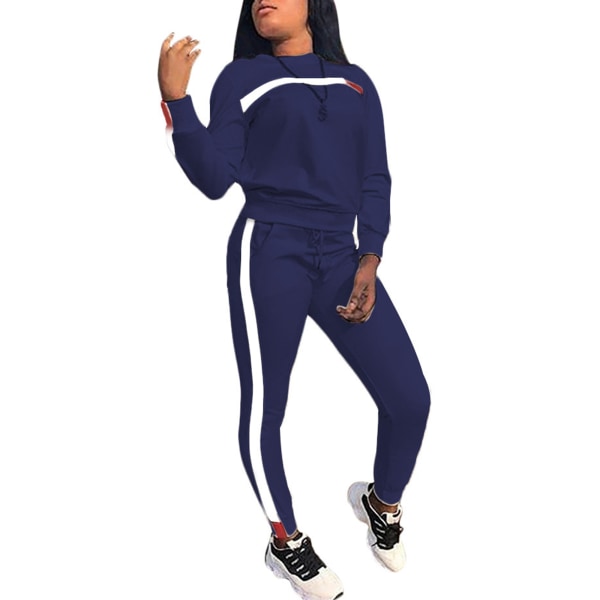 Dame afslappet sportstøj jakkesæt sweatshirt + bukser blue,3XL
