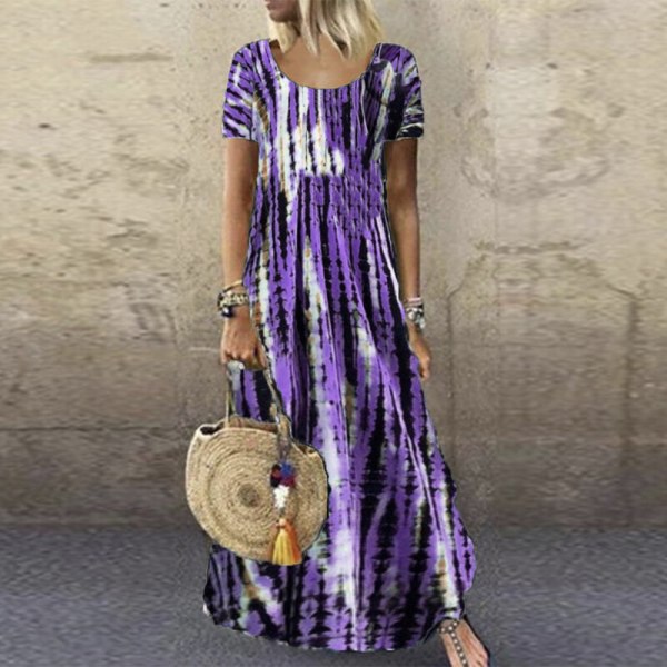 Naisten solmiovärjäysmekot Sundress Gradient Large Swing pitkät hameet Purple XL