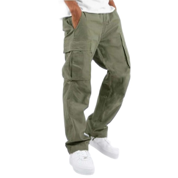 Mænds elastiske talje Loungewear ensfarvede bukser Green S