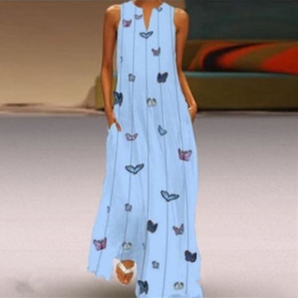 Naisten Tank Dress Summer Beach Sundress V kaula pitkä Maxi Mekot Light Blue S