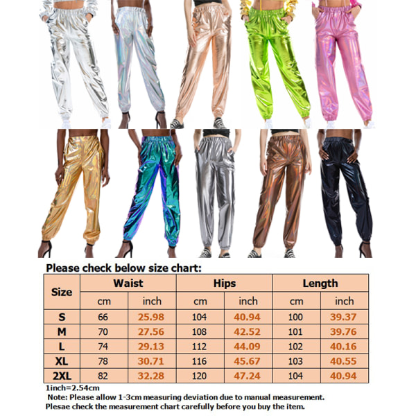 Dambyxor med hög midja Metallic Loungewear Shin-byxor Pink L