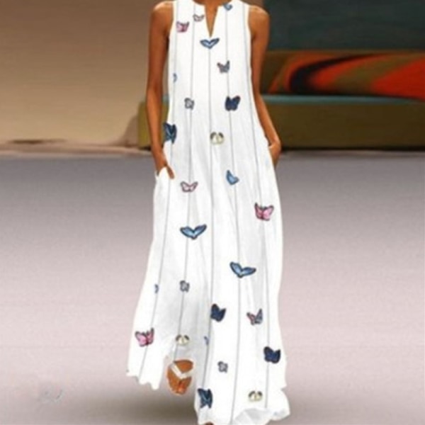 Naisten Tank Dress Summer Beach Sundress V kaula pitkä Maxi Mekot White 4XL