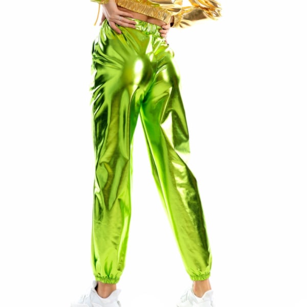 Kvinder High Waist Bukser Metallic Loungewear Shin Bukser Green 2XL