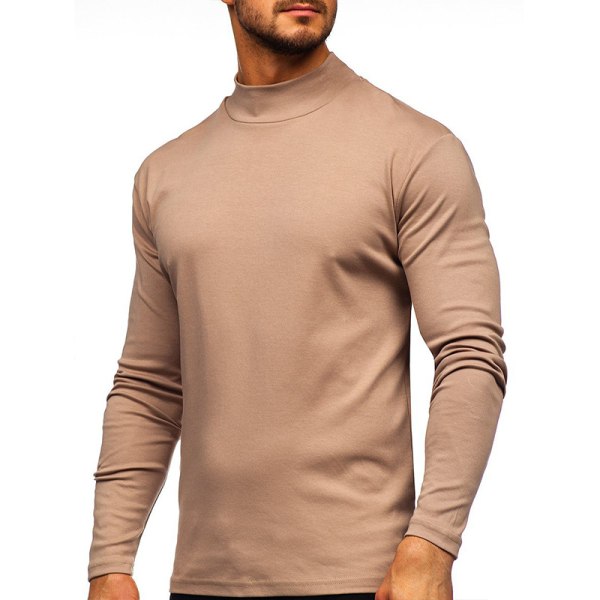 Mænd højkrave Toppe Casual T-shirt Bluse Pullover Sweatshirt Khaki L