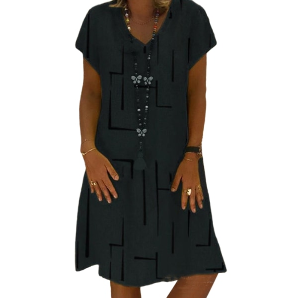 Kvinnor V-hals A Line-klänning Miniklänningar Kortärmad Summer Beach Black 5XL