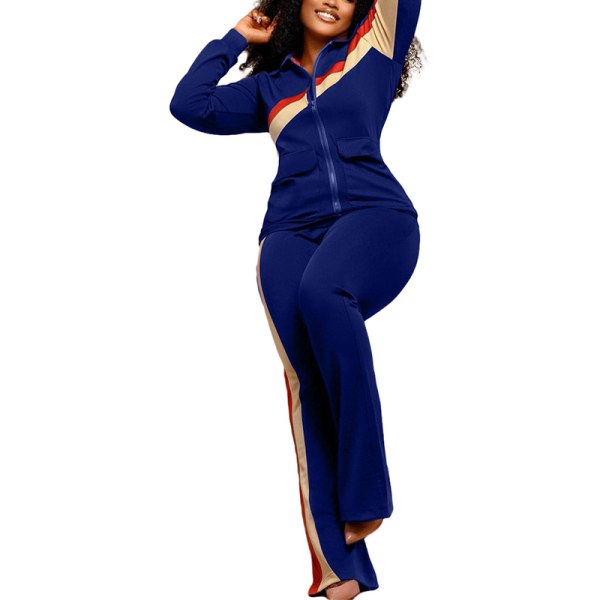 Dame-splejsede træningsdragt-sæt med fuld lynlås, todelt outfit Blue 2XL