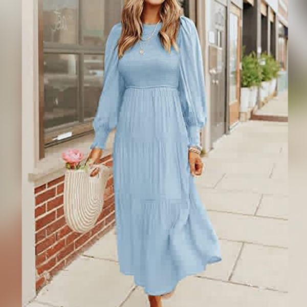 Kvinnors veckade ryggknapp Maxiklänningar Loose A Line Dress Swing Light Blue S