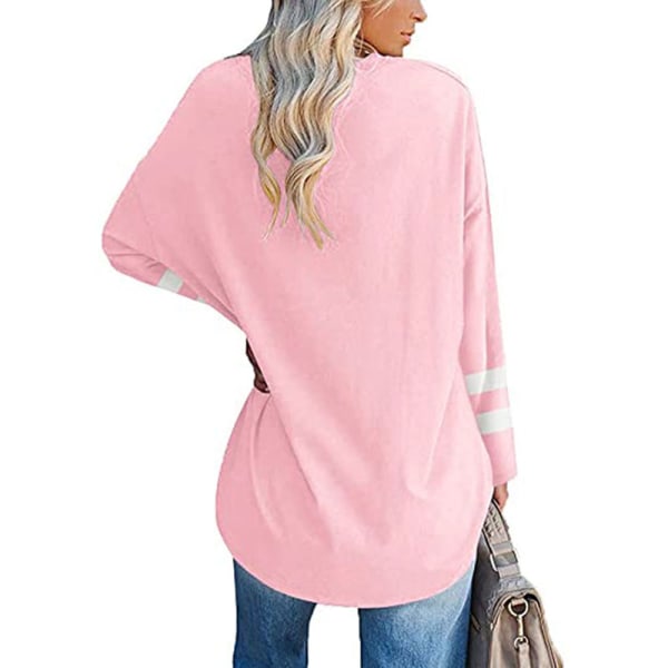 Langærmet T-shirt til kvinder, farveblok-T-shirt Pink M