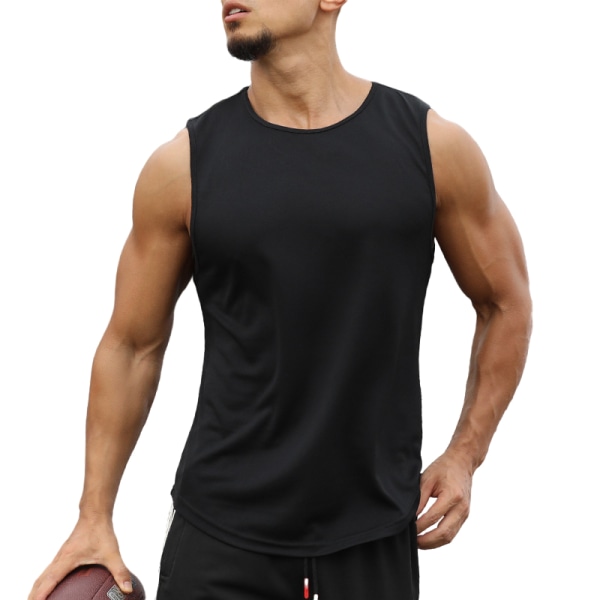 Mænd Loose Shirt Tank Elastic Fitness Komfortabel Vest Black M