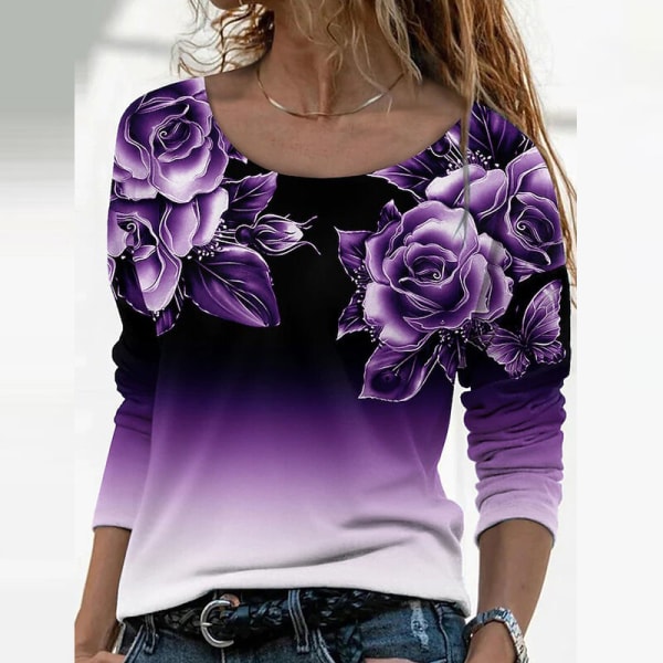 Naisten pitkähihaiset topit Gradient-paita Purple XXL