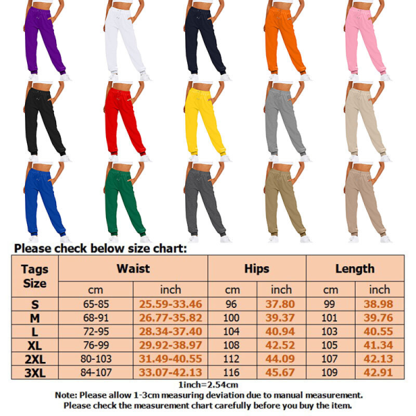 Kvinder ensfarvede bukser lige ben med lommer joggingbukser Khaki 2XL