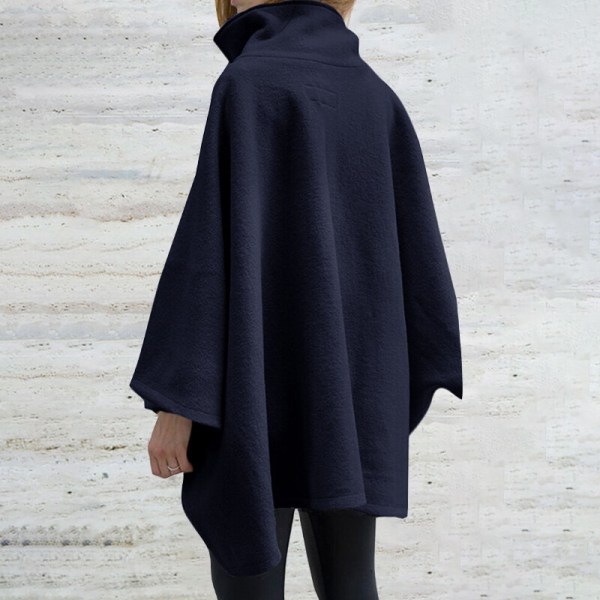 Naisten Bat Hihat Stand kaulus Yksivärinen takki Täysi vetoketjullinen takki Marinblått S