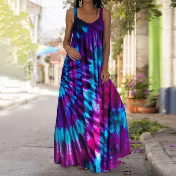 Kvinnor ärmlös lång klänning Tie Dye Maxiklänningar Purple 3XL