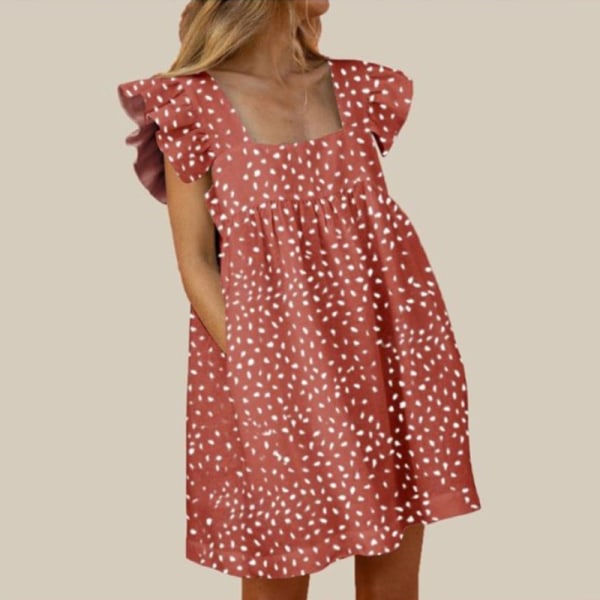 Kvinder sommer afslappet kjole ærmeløs med lommer Sundress Beach Red Print L