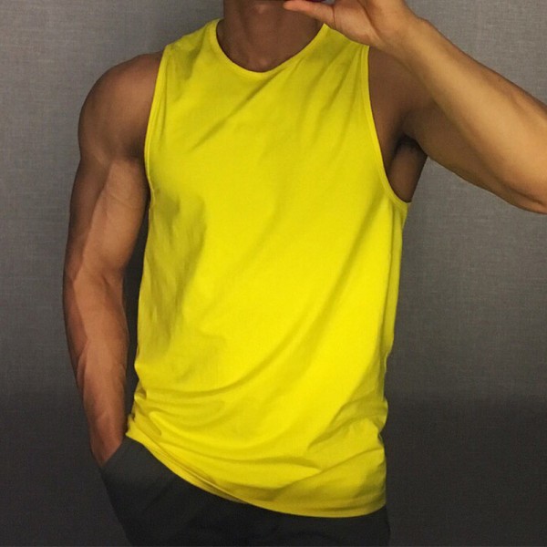 Miesten yksiväriset liivipuserot Löysä casual Basic T-pusero Yellow,XL