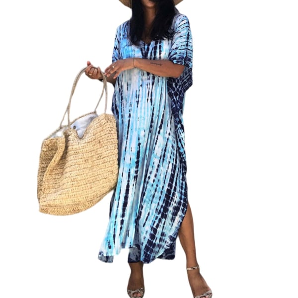Damer Cover Up Lang nederdel Maxikjoler Beach Sundress Vacation Blue and Black One Size